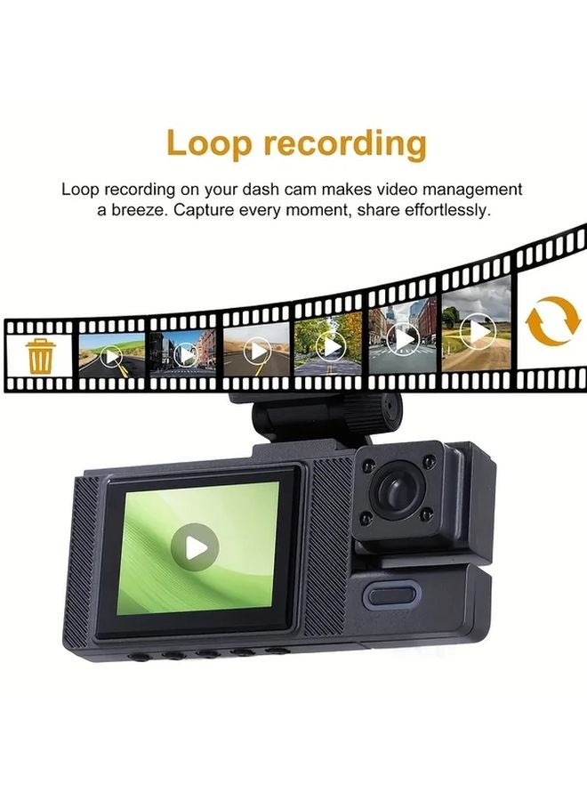 Black 1080P 3 Camera Dash Cam System With Infrared Night Vision Loop Recording Motion Detection - Image 3
